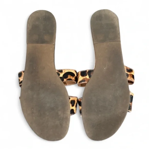J. Crew Factory Beachside Slides Tan Leopard Calf Hair Sandals Size 8 - Picture 7 of 11
